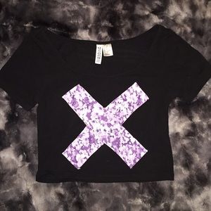 Crop top with purple flower patterned X